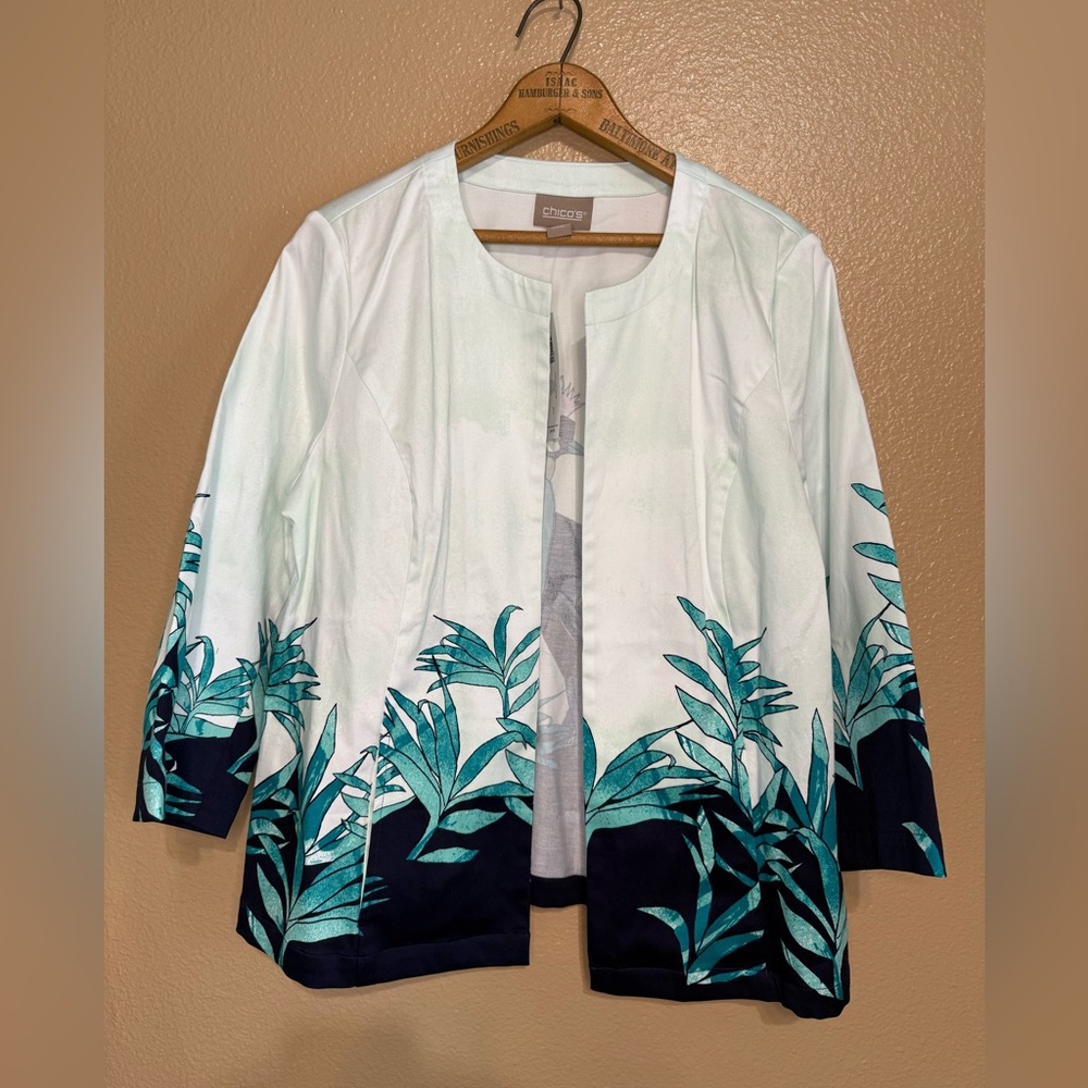 Chicos Floral Asian Watercolor Jacket Lightweight Open Tunic Cotton Travel NWT 1 - Picture 13 of 14